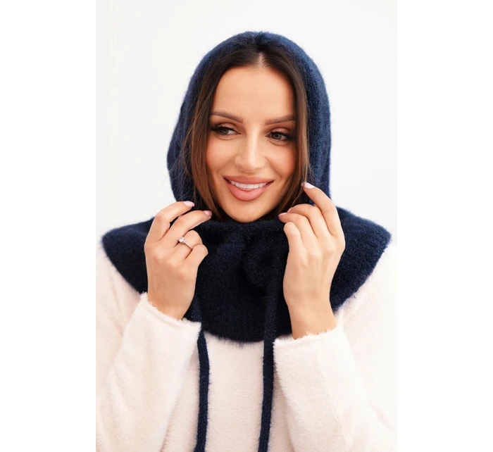 Dámská čepice s kapucí a pleteným model 22014141 granátová - K-Fashion