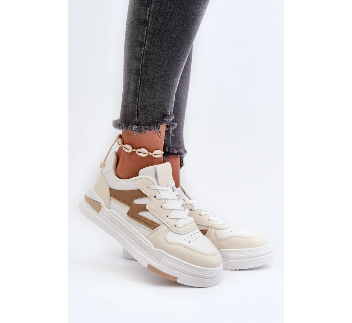 Sneakersy Damskie Na Platformie Z Eko Skóry Beżowe Lynnette Sneakersy Damskie Na Platformie Z Eko Skóry Beżowe Lynnette