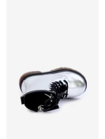 Ocieplane Botki Dziewczęce Lakierowane Na Zamek Srebrne Novita