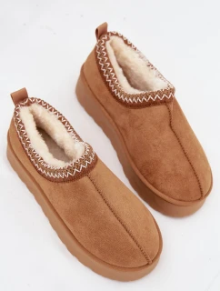 Dámske snehule Taliah s nízkou platformou a výšivkou - ťava