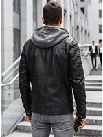 Pánska kožená bunda s kapucňou TX4950, čierna – FashionStreet Pánska kožená bunda s kapucňou TX4950, čierna – FashionStreet