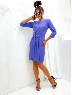 Klasické fialové šaty s opaskom na zaväzovanie (701)