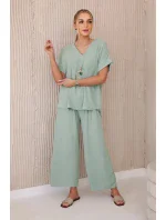 Komplet s náhrdelníkem halenka + kalhoty tmavá máta Komplet s náhrdelníkem halenka + kalhoty tmavá máta