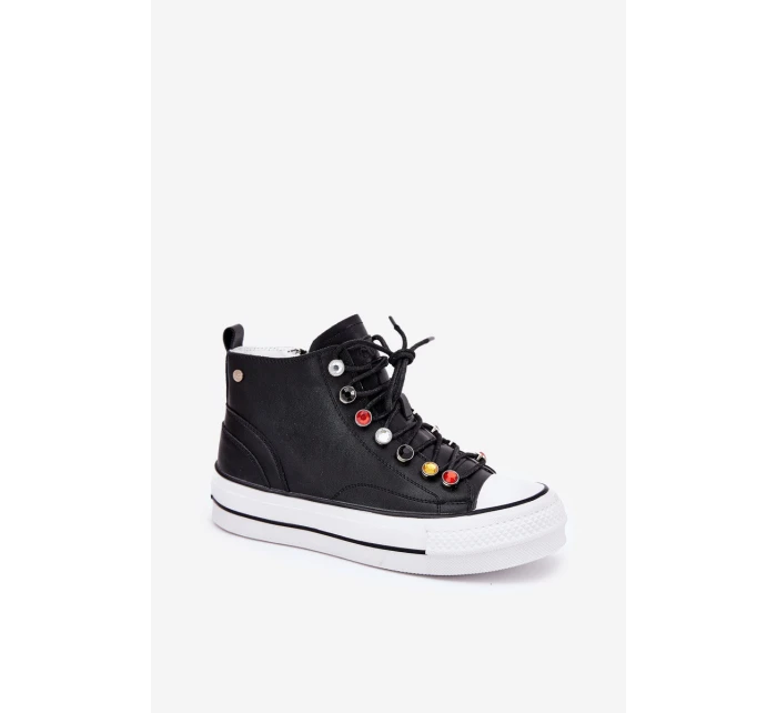 Kožené Vysoké Tenisky Dámské model 21691443 Černé - Goe