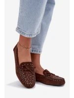 Zdobione Mokasyny Damskie Z Eko Zamszu Brązowe Prissine Zdobione Mokasyny Damskie Z Eko Zamszu Brązowe Prissine