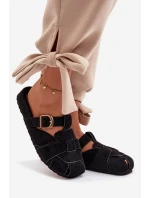 Dámské Mule S Pásky A Zlatou Přezkou Černé Ganelle