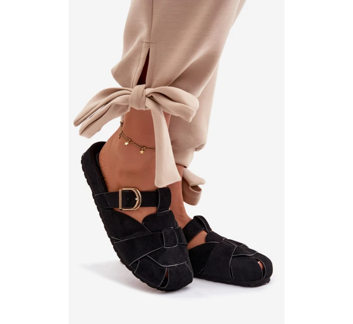 Dámské Mule S Pásky A Zlatou Přezkou Černé Ganelle