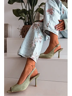 Dámské sandály na jehlovém podpatku Eko semiš zelené model 22092022 - Boto