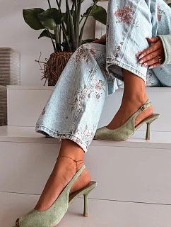 Dámské sandály na jehlovém podpatku Eko semiš zelené model 22092022 - Boto