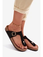 Kožené semišové žabky s zlatou sponou Černé Honey