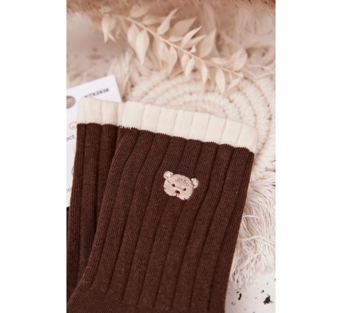 Dámske bavlnené ponožky s medvedíkom - čokoládové Dámske bavlnené ponožky s medvedíkom - čokoládové