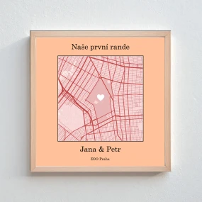 Personalizovaný plakát v rámu - čtverec 20x20 - mapa Personalizovaný plakát v rámu - čtverec 20x20 - mapa