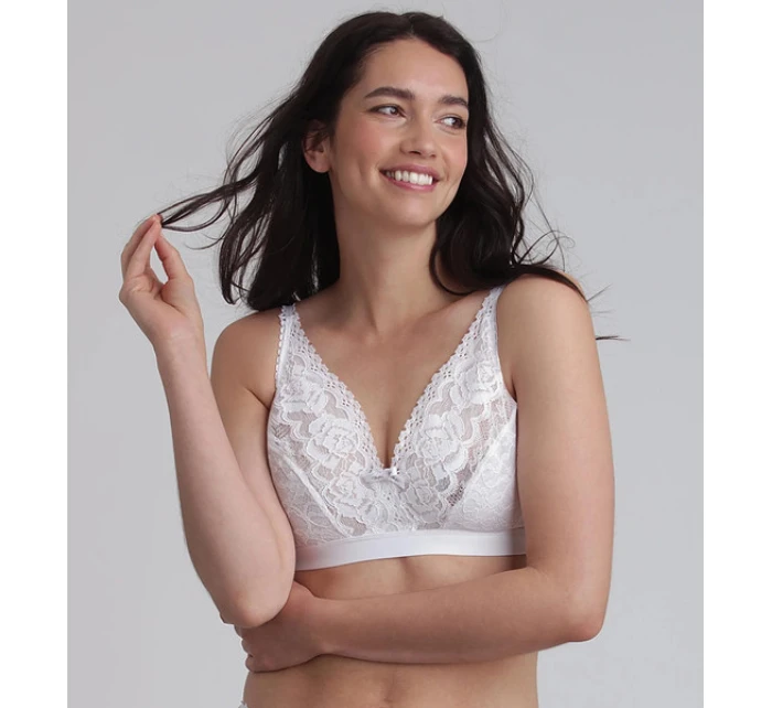 Dámska čipkovaná podprsenka bez výstelky PLAYTEX WIREFREE BRA - PLAYTEX - biela