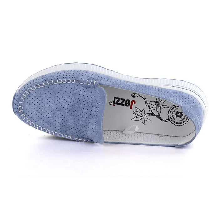 Kožené mokasíny na silné podrážce ažurové modré Jezzi model 22081784 - Hikvision