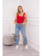 Blúzka bez ramienok s volánikmi červená