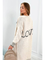 Cardigan sveter s nápisom Love béžový