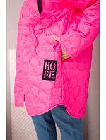 Dámská bunda Plus Size prošívaná s kapucí a nápisem HOPE růžový neon