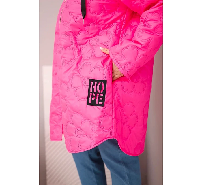 Dámská bunda Plus Size prošívaná s kapucí a nápisem HOPE růžový neon
