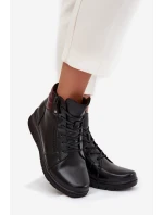Skórzane Botki Damskie Na Koturnie Ocieplane Vinceza 39963 Czarne