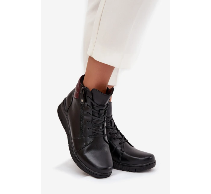 Skórzane Botki Damskie Na Koturnie Ocieplane Vinceza 39963 Czarne