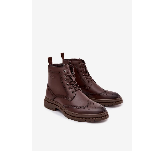 Kožené pánské boty Lee Cooper LCJ 25 33 3960 hnědé Botki Męskie