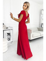 Dámske dlhé trblietavé šaty s výstrihom CRYSTAL - červené