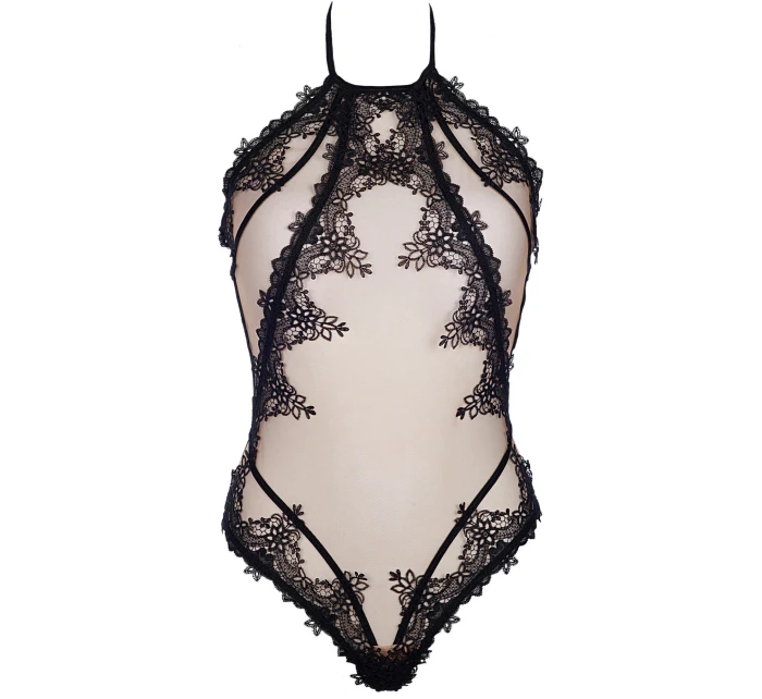 Dámske priehľadné sexy body V-8910 Black with beige - Axami