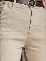 Dámske bavlnené slim fit nohavice s opaskom TAIRONIK tmavo béžové FashionStreet UY2545