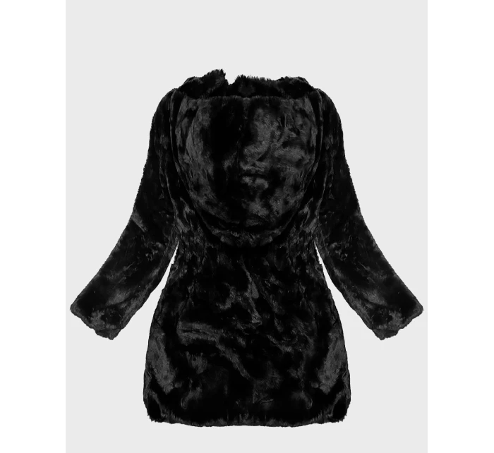 Černá dámská kožešinová bunda s kapucí model 21757977 - S'WEST