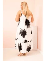 Dámské šaty na ramínka s volánem a květinovým potiskem černá Dámské šaty na ramínka s volánem a květinovým potiskem černá