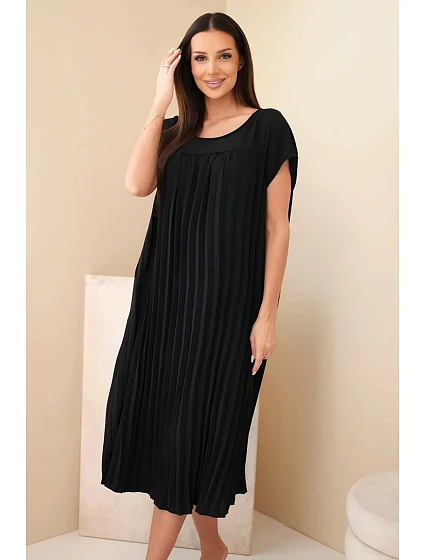 Dámske viskózové plisované šaty s krátkym rukávom, čierne Dámske viskózové plisované šaty s krátkym rukávom, čierne