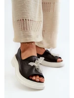 Zazoo 2939 Skórzane Sandały Damskie Z Kokardką Czarne