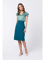 S343 Sukňa áčkového strihu so zavinovacími detailmi - modrá