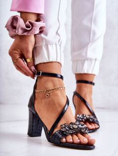 Dámske kožené sandále s kryštálmi čierna Ramona