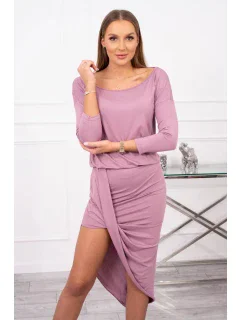 Asymetrické šaty s 3/4 rukávmi, tmavo ružové