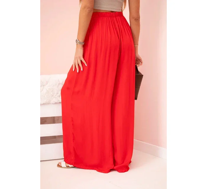 Dámske široké viskózové nohavice s elastickým pásom červené Dámske široké viskózové nohavice s elastickým pásom červené