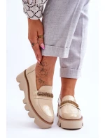 Módní mokasíny na platformě s ozdobou model 21615133 béžová - Laura Messi