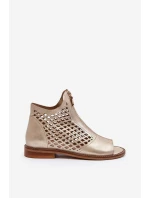 Zazoo 977/L Skórzane Ażurowe Sandały Na Zamek Złote