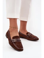 Mokasyny Loafersy Damskie Z Ozdobnym Elementem Czekoladowe Evelora