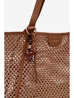 Pletená Shopper Kabelka S Připínákem Velká Světle Hnědá Mella