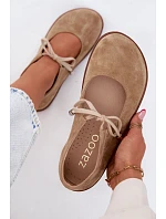 Kožené Semišové Baleríny Barefoot na Šněrování Zazoo 021 Béžové