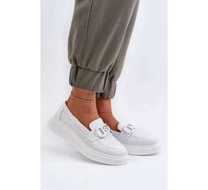 Dámske kožené mokasíny na platforme, biele S.Barski Dámske kožené mokasíny na platforme, biele S.Barski