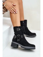 Dámske členkové topánky na nízkom podpätku s prackami Black Zudra