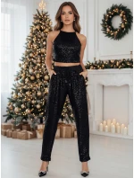 Dámské kalhoty v jedné velikosti s flitry černé Dstreet model 21981954 - FashionStreet