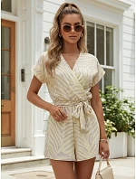 Dámsky letný overal so zaväzovaním v páse žltý FashionStreet EY2647 Dámsky letný overal so zaväzovaním v páse žltý FashionStreet EY2647