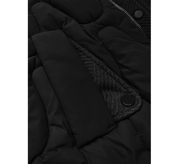 Černá krátká zimní bunda s ozdobnou kapucí model 21248193 - S'WEST Černá krátká zimní bunda s ozdobnou kapucí model 21248193 - S'WEST