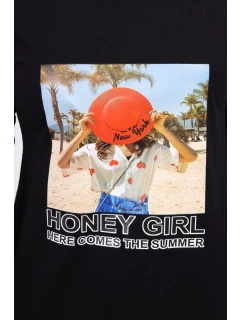 Šaty s potlačou Honey girl čierne