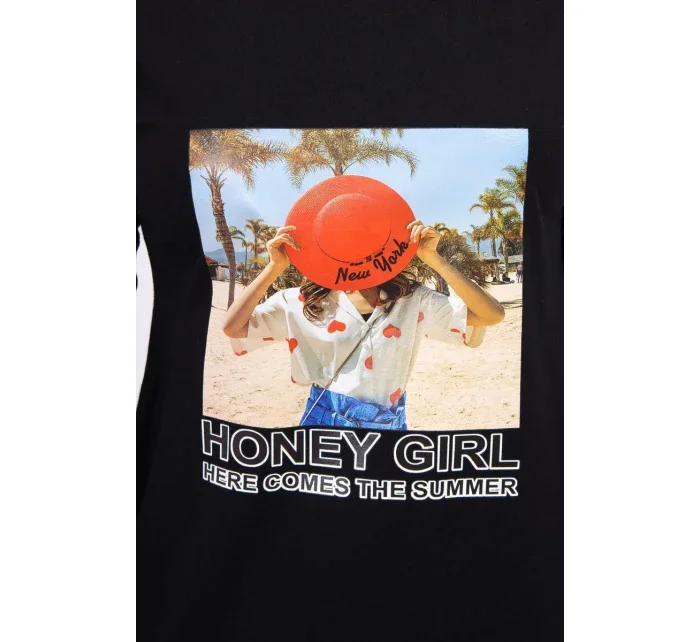 Šaty s potlačou Honey girl čierne Šaty s potlačou Honey girl čierne