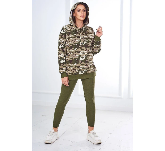 3dílná souprava top a legíny khaki + ecru model 18970353 - K-Fashion 3dílná souprava top a legíny khaki + ecru model 18970353 - K-Fashion