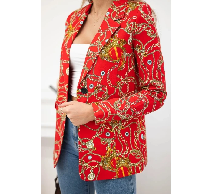 Bavlněná bunda s potiskem a knoflíkem červený